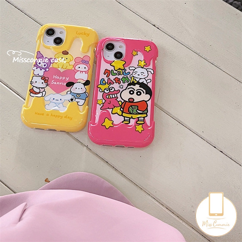 IPHONE Ins Ice Cream Phone Case Kompatibel Untuk Iphone11 12 13 14 Pro Max XR 7Plus X7 8 Plus XS Max SE 2020 Kartun Crayon Shin-chan Shockproof Soft TPU Cover