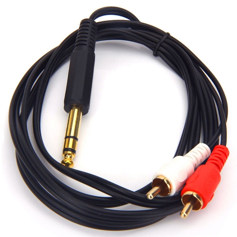 Cre Kabel Jack Lapis Emas 6.35mm Ke 2xRCA Male to Male Stereo- Adapter Aux-Cord Audio-Cable Line Untuk Mixer Power Amplif