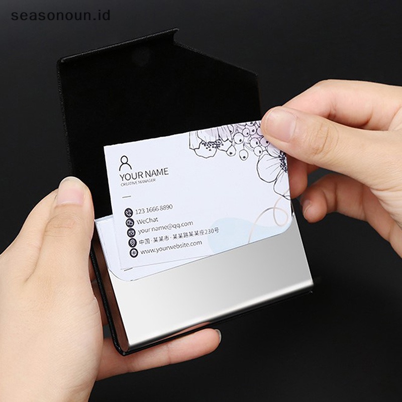 Seasonoun Case Kartu Nama Kreatif Stainless Steel Aluminium Holder Metal Box Cover.