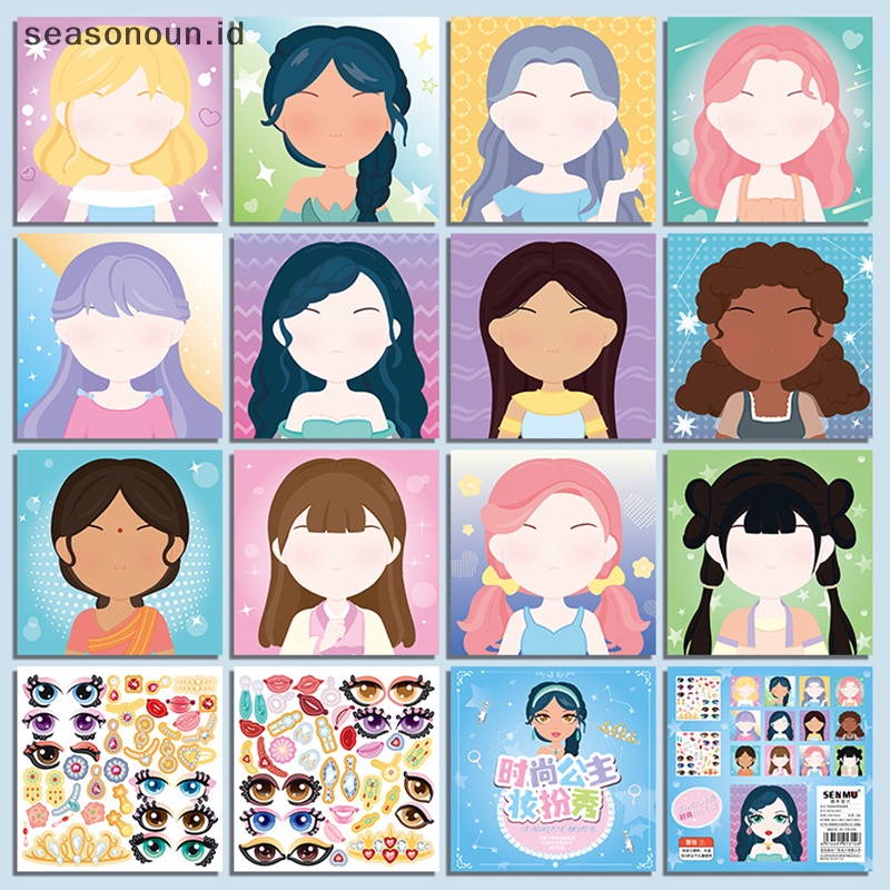 Seasonoun Anak Princess Fashion Change Show Sticker Set Gadis Decal Serbaguna Diy Makeup Show.