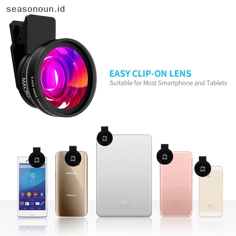 Seasonoun 2in1 Lensa 0.45X Wide Angle+Lensa Macro 12.5X Lensa Kamera Hp HD Profesional.