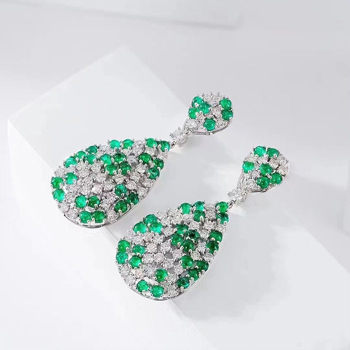 Goldkingdom Aksesoris Perhiasan Fashion Ready Stock Mewah Zirkon Hijau Elegan Emerald Anting Panjang Wanita