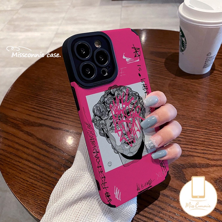 Casing Ponsel Tekstur Kulit Mewah Untuk IPhone 7Plus XR 14 11 13 12 Pro Max X 7 8 Plus XS Max Ins Graffiti Great Art Aesthetic David Shockproof Soft Silicone Cover