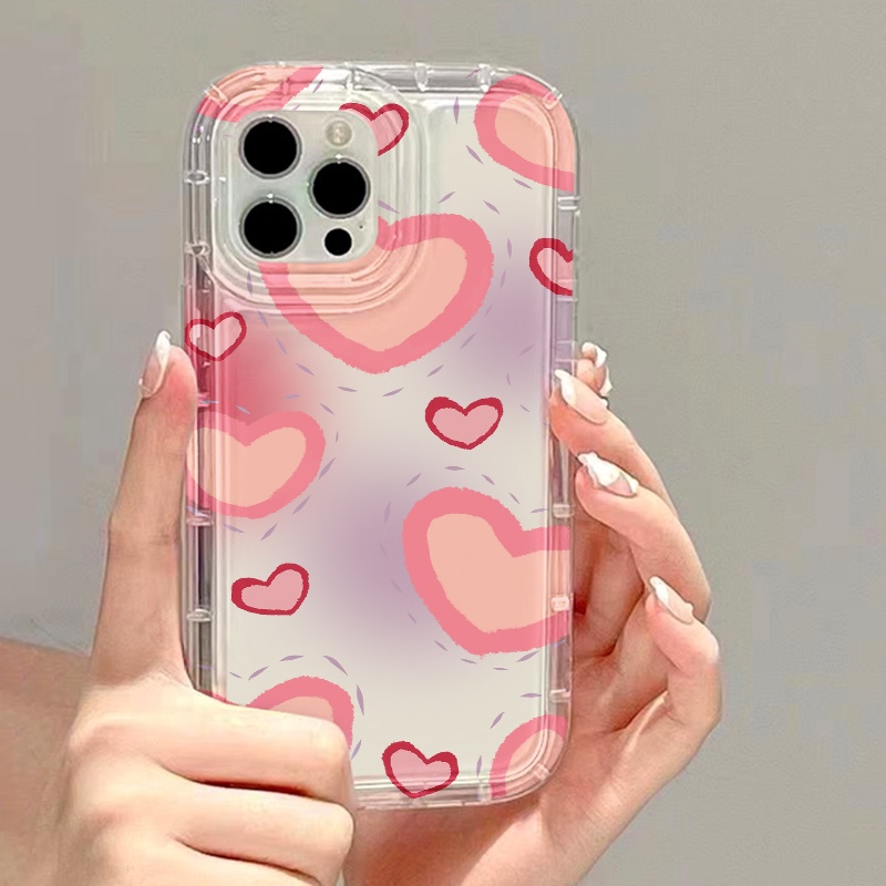 IPHONE Casing Ponsel Hati Pink Kompatibel Untuk Iphone7Plus8Plus6Plus11 14 13 12 Pro MAX XR X XS MAX SE Airbag Shockproof Cover