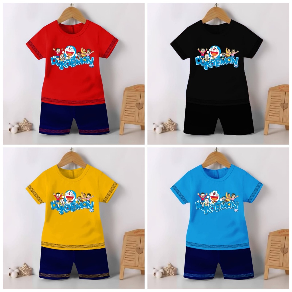 Kaos Stelan Anak Laki Laki Perempuan Baju Kombinasi Anak Untuk Anak 1-10 Tahun Cowok Cewek Warna Mot