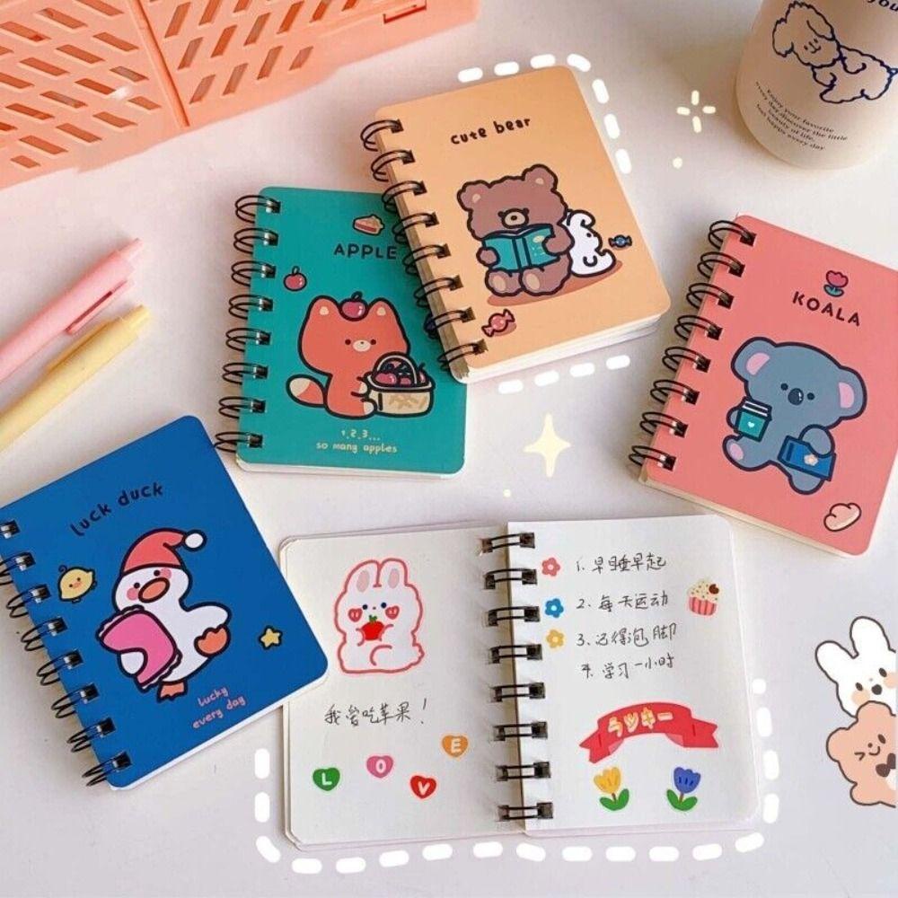 Kertas Buku Koil A7 Kartun Nanas Hardcover Spiral Memo Notepad Belajar Kantor Pocket Notepad Lucu