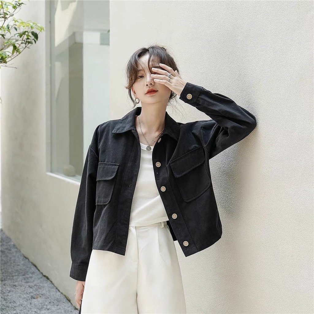 COD | Alura Jaket Kanvas premium Outerwear Remaja Crope OOTD Korean Style Wanita