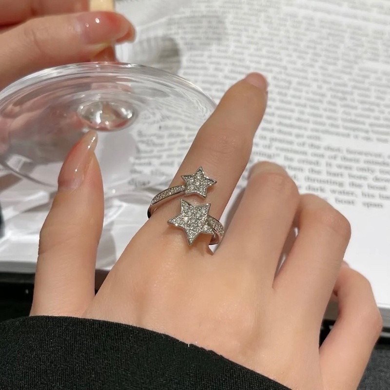 Penuh Berlian Bintang Cincin Terbuka Aksesoris Fashion Temperamen Sederhana