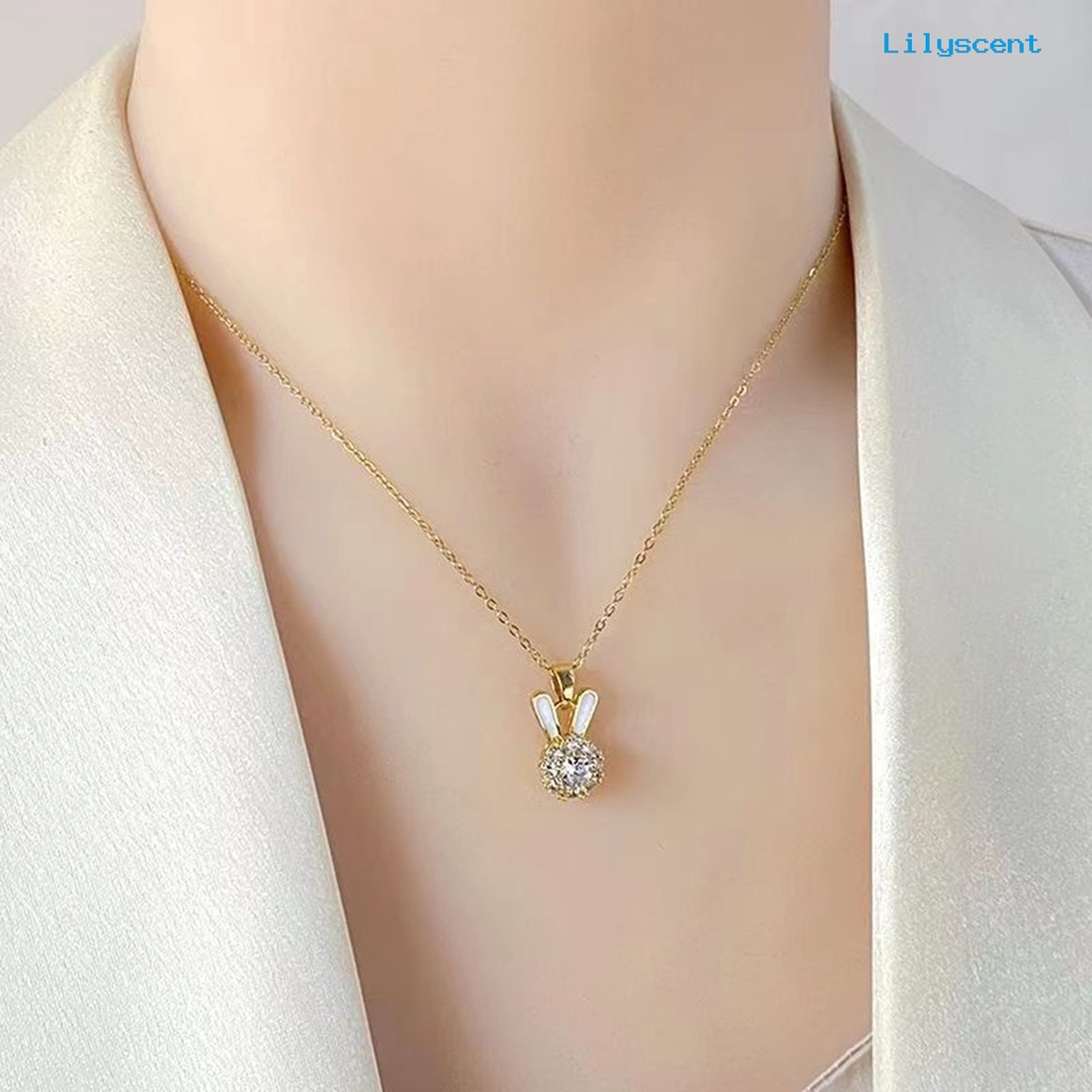 [LS]Wanita Kalung Kelinci Yang Dapat Diputar Elegan Dainty Golden Slim Rantai Hadiah Mewah Berlian Imitasi Bertatahkan Kelinci Liontin Kalung Fashion Perhiasan