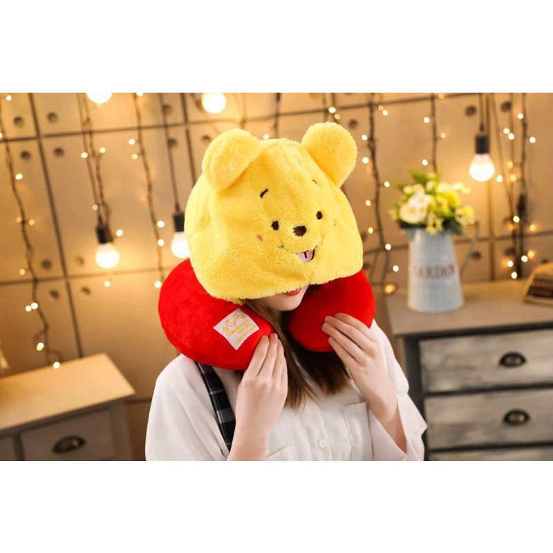 BANTAL LEHER HOODIE KARAKTER DISNEY MELODY Bantal Leher Topi Lucu U-Shaped Travel Pillow Bantal Dengan Topi Boneka Bantal Leher Karakter