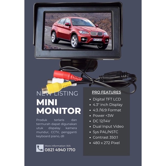 Mini TV Desktop 4.3 / 5 inch Car Parking Display TFT LCD Color Rearview Monitor for DVD, GPS, Camera