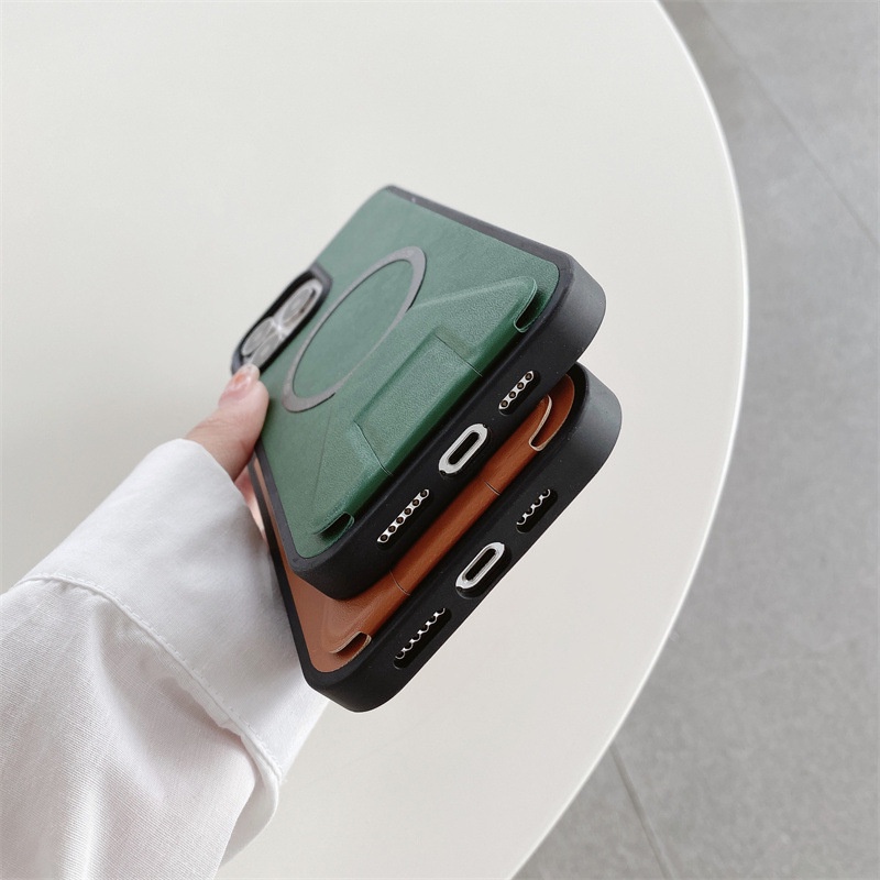 IPHONE Magsafe Wireless Charging Polos leather Stand Phone Protection Case Cocok Untuk Iphone11 12 13 14 Pro max Stand Lipat Silikon Kulit