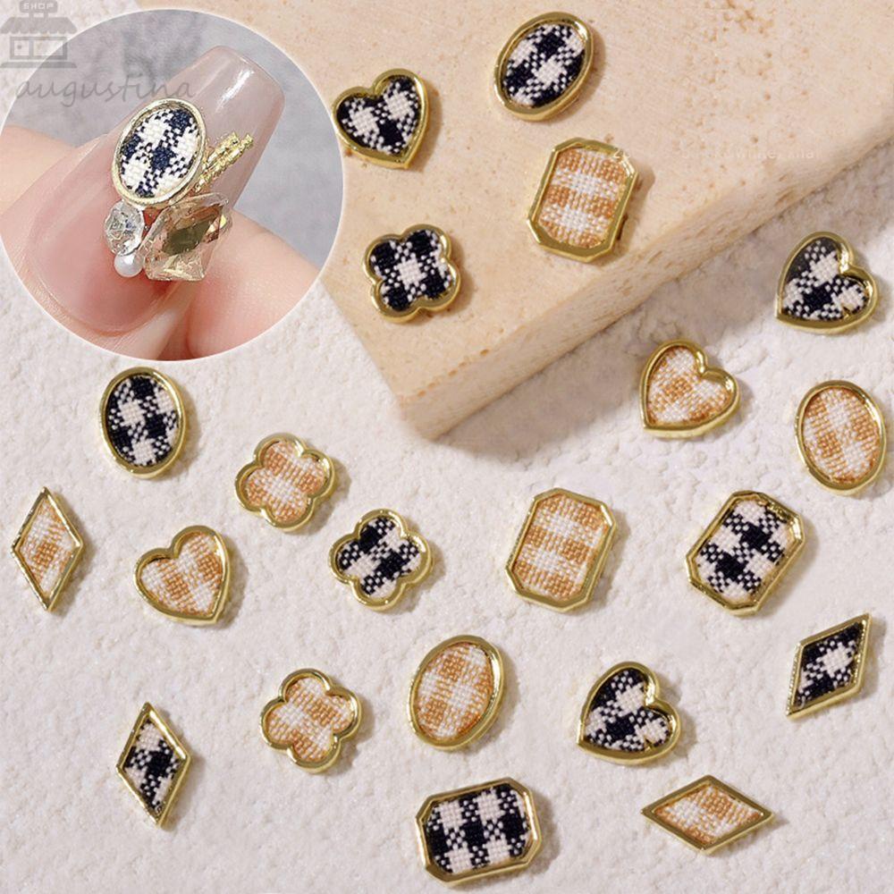 Agustinina Pesona Kuku DIY Logam Desain Fashion Manicure Aksesoris Nail Drill Plaid Nail Rhinestones