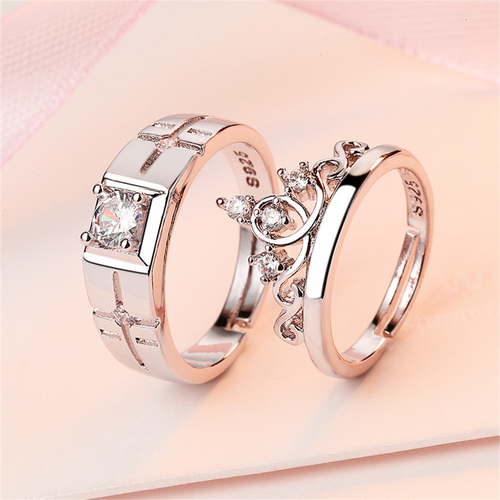 Cincin Couple Mahkota Mewah Korea Pria Wanita Pembukaan Adjustable Wedding Ring Jewelry