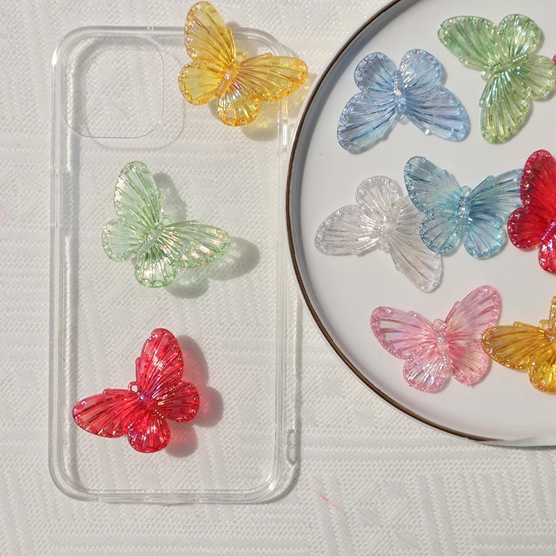 [HOT Sale]butterfly Bentuk Handmade Warna-Warni Resin Kartun DIY Perhiasan Anting Aksesoris Warna Acak 1Pc Telepon Liontin Transparan Serba Guna