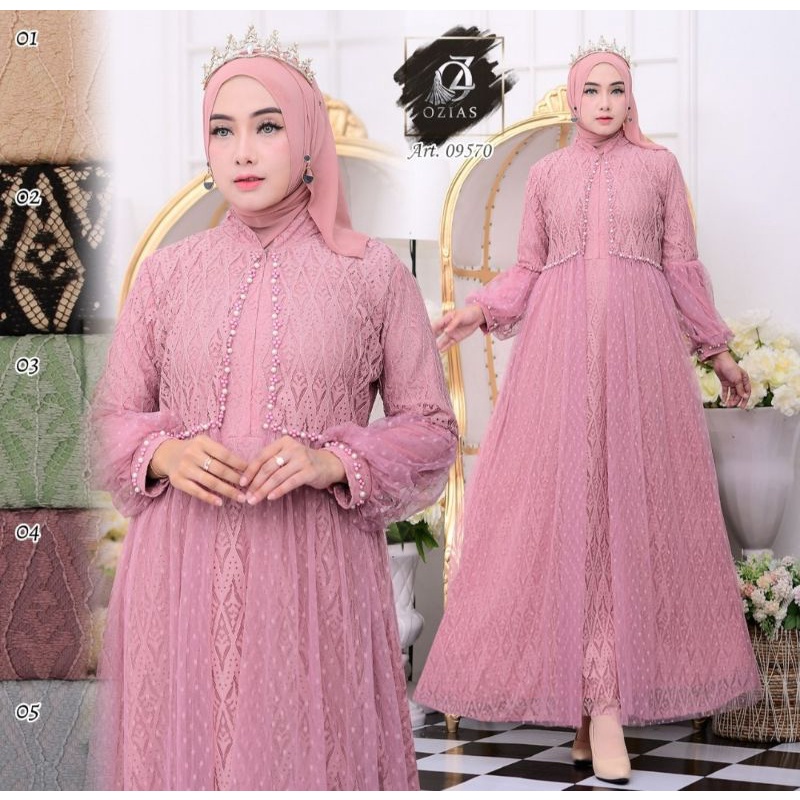 Ready Stock Brukat Ozias Busui tangan Balon ori mewah tangan ratu tile motif mom gamis kondangan aca