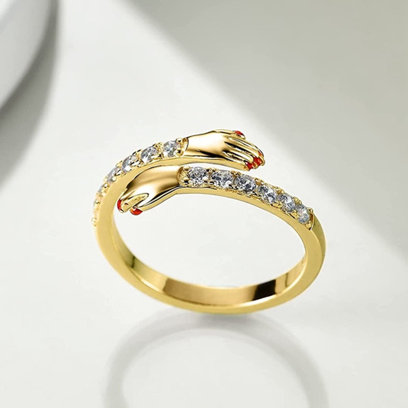 Mewah Zirkon Lengan Tangan Peluk Cinta Cincin Untuk Pasangan Baru Punk Fashion Pembukaan Yang Dapat Disesuaikan Cincin Untuk Wanita2023Hadiah Kekasih Romantis