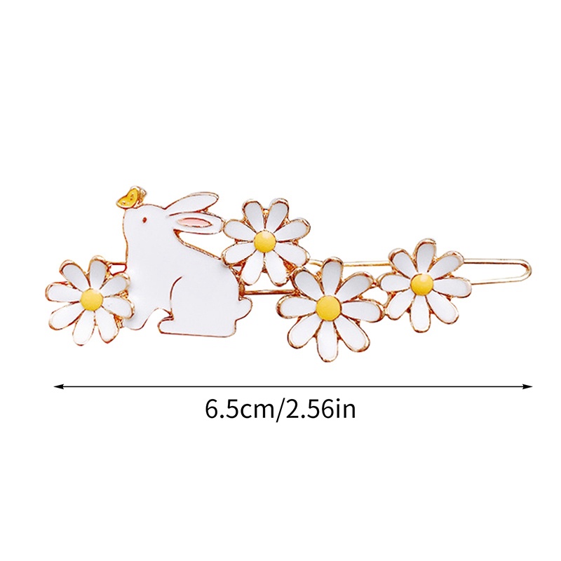 Jepit Rambut Daisy Lucu Segar Fun White Rabbit Flower Enamel Hairpin Fairy Girl Aksesoris Rambut Untuk Wanita