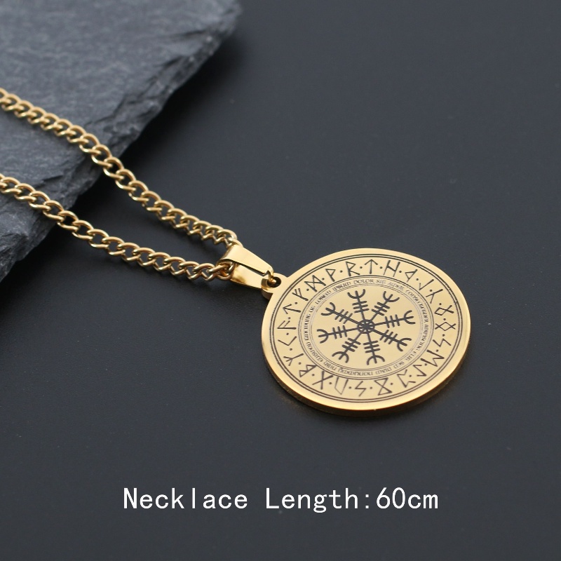 Z H Perhiasan Nordic Hip-hop Rock Stainless Steel Odin Rune Liontin Untuk Pria Dan Wanita Fashionable Titanium Steel Kalung Retro Punk Aksesoris Pesta