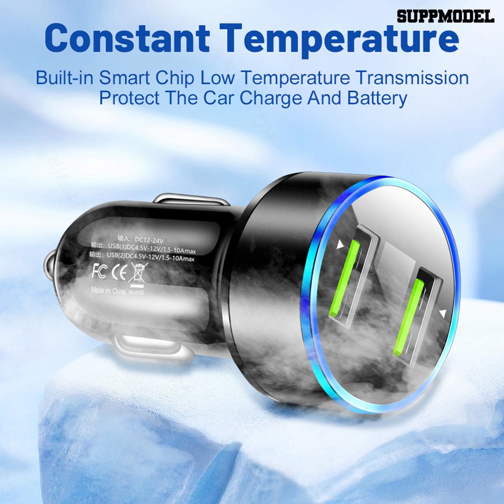 [SM Otomatis] Charger Mobil USB Dual Port 10a Pengisian Cepat Dengan Display LED Ambient Light Banyak Kompatibel Car Charger
