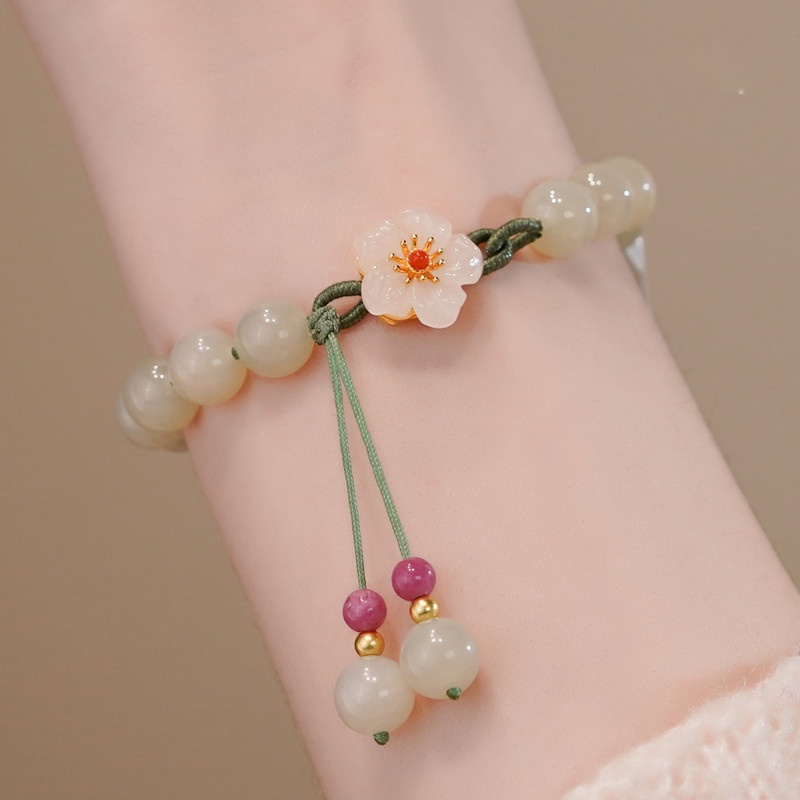 Douyin Gaya Yang Sama Giok Putaran Manik Kecil Peach Blossom Braided Gelang Perempuan Niche Desain Mahasiswa Pacar Hadiah Putaran Bead Bracelet