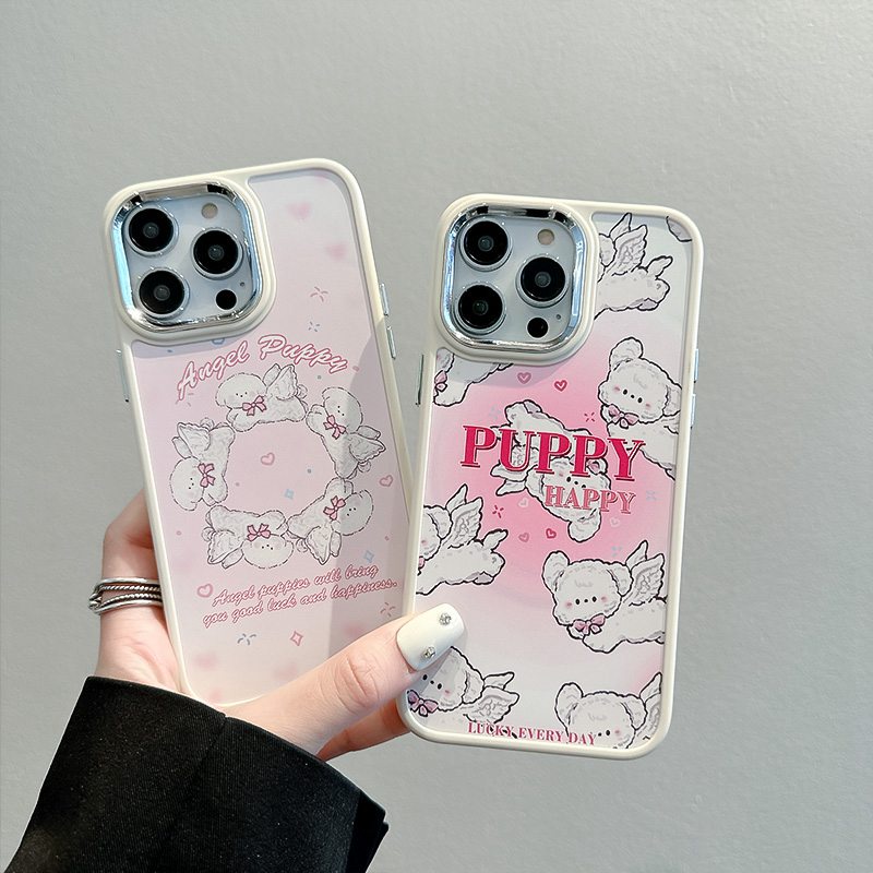 Pink Angel Puppy Soft Silicon Case HP iP iPhone 12 13 14 Pro Max 11 Girl Woman FTD Casing Apple