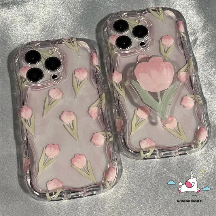 Casing Holder Bracket Bunga Untuk Realme C53 C12 C31 5 C35 C55 C21Y C25 C25Y 9i 6i 7i 5i 5s C33 C20 C15 C3 C30 C25s C11 C21 C17 C20A Fresh Flowers Tulips 3D Wavy Curved Edge Soft Case