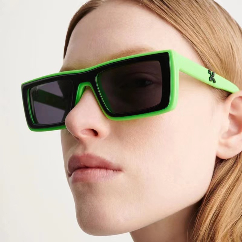 Ins Sunglasses Square Green Hip Hop Kacamata Hitam