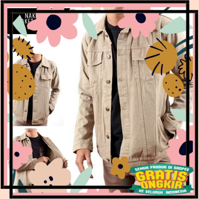 Jaket jeans cream hitam warna pria terlaris/ Spesial Terbatas Tebal