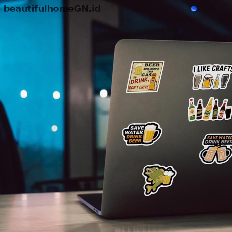 {Cantik} 50pcs Stiker Daun Bir Karakter Lucu Stiker Laptop Skateboard Gitar~