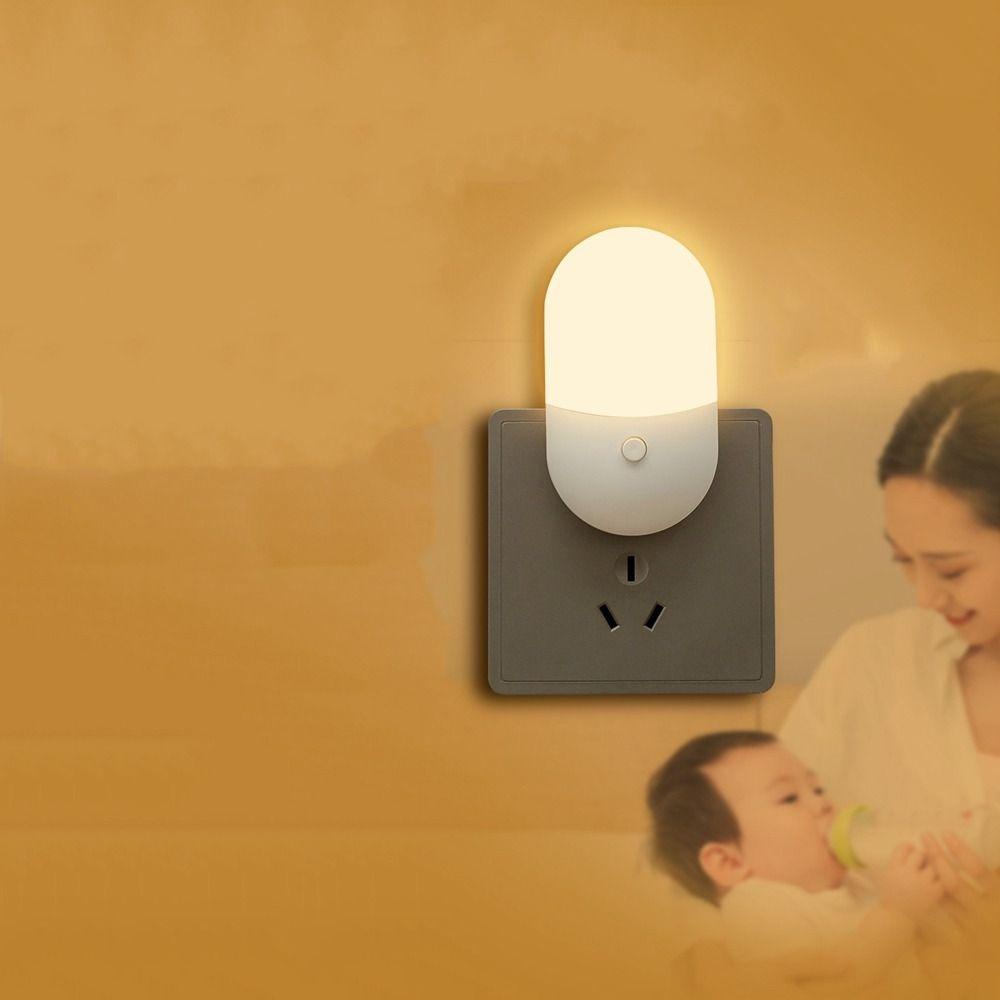 JEROMY Lampu Samping Tempat Tidur EU US Plug 1Pcs Pencahayaan Indoor Kontrol Cahaya Plug-In Untuk Toilet Tangga Koridor Lampu Malam