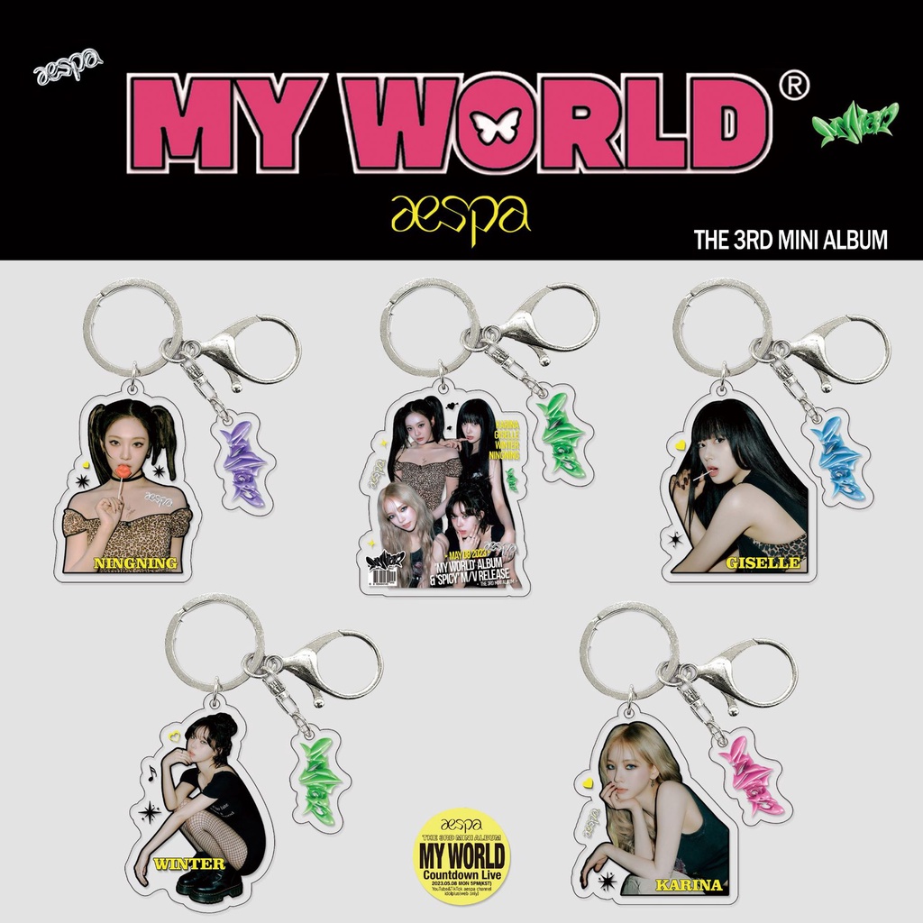 1pc AESPA MY WORLD Album Gantungan Kunci Akrilik NINGNING WINTER KARINA GISELLE Key Ring Gantung Atas