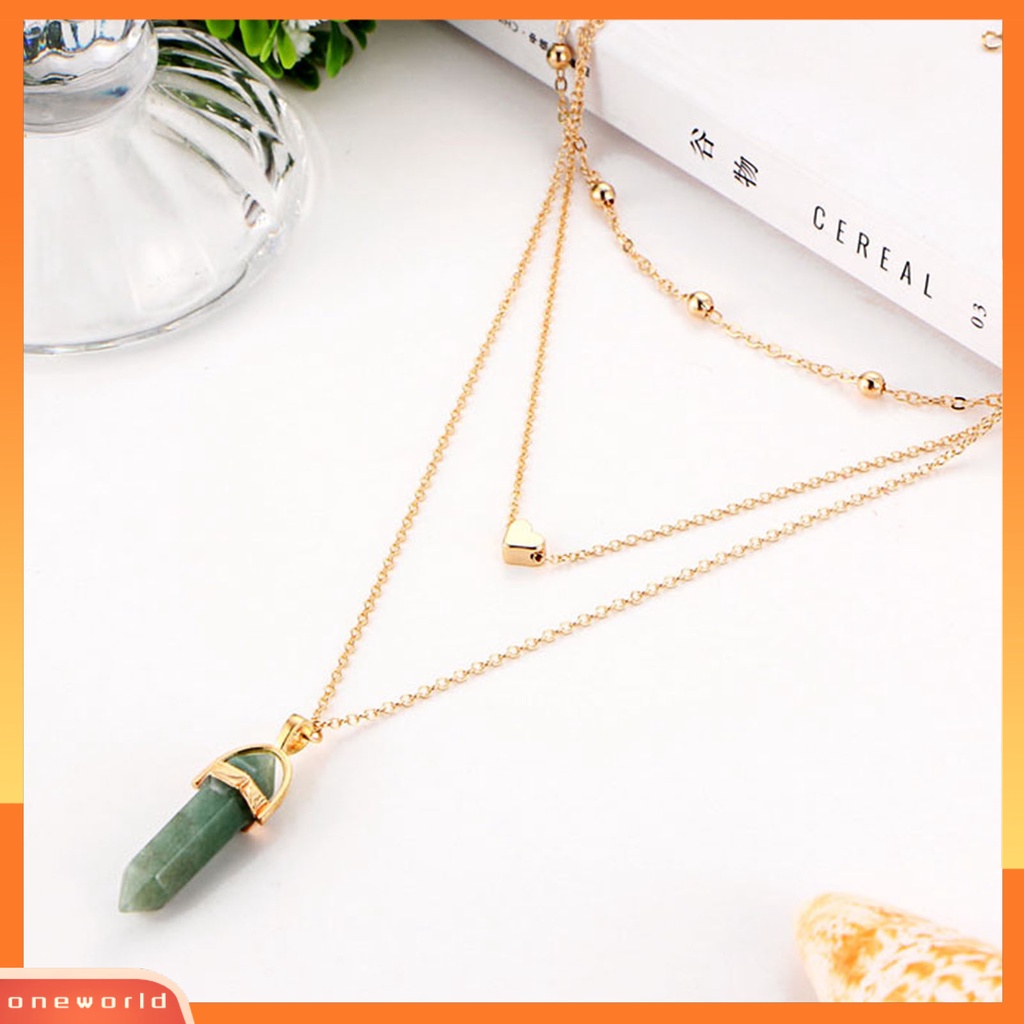 [ONE] Kalung Hexagonal Rhomboid Kristal Imitasi 3lapisan Wanita Manik-Manik Hati Semua Cocok Choker Untuk Pernikahan