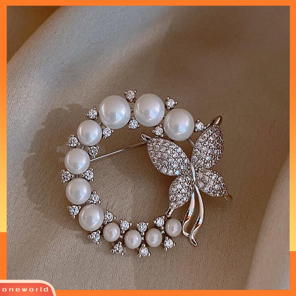 [ONE] Halus Kecil Bros Pin Hadiah Mutiara Imitasi Berlian Imitasi Kupu-Kupu Bros Aksesoris Kostum