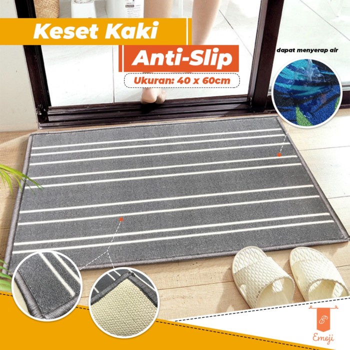 Promo - Keset kaki garis Sina anti slip lembut 40x60 cm - Ikea Nadira - Sedia keset kamar tidur kama