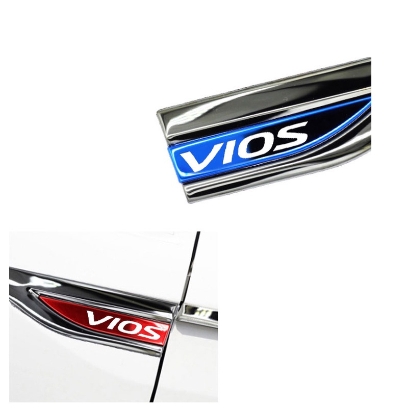 1set Stiker Logo Samping Metal Spakbor Pintu Mobil Stainless (Kiri Kanan) Untuk Toyota Vios Gen2 XP90 Gen 3 XP 150 Gen4 Aksesoris