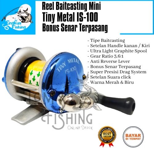 Reel BC Pancing Mini Tiny Metal IS-100 (Bonus Senar) Baitcasting Murah - Engkus FIshing