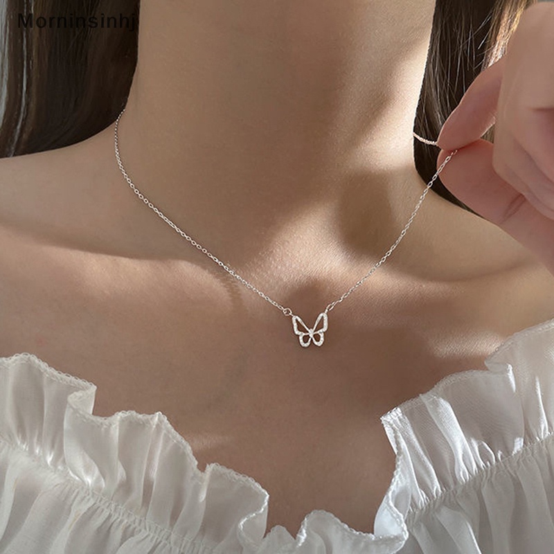 Mornin Kalung Liontin Kupu-Kupu Yang Indah Kalung Rantai Silver Kristal Elegan Untuk Wanita Perhiasan Aksesoris Hadiah id