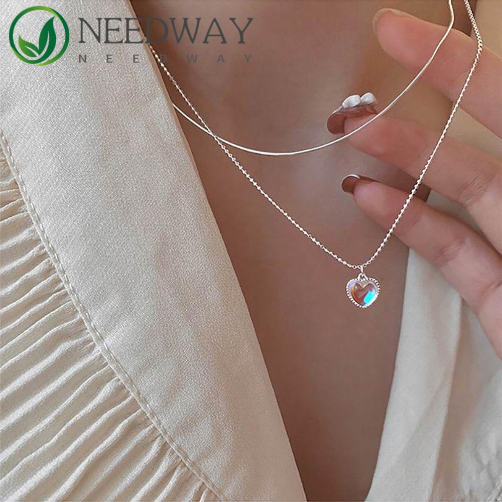 Needway   Korea Kalung Elegan Vintage Untuk Perempuan Liontin Opal Kristal Leher Perhiasan