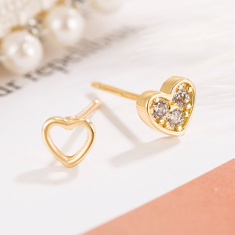 Anting Perak925 Love Heart Stud Earrings Mini Anting Sederhana Anting Asimetris Premium Aksesoris Wanita