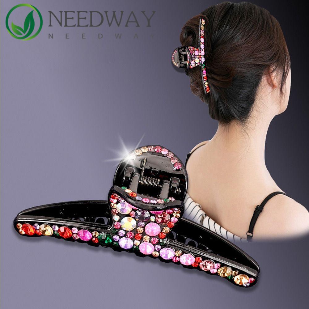 Needway   Wanita Hiu Klip Fashion Halus Berkilau Resin Gadis Hadiah Ponytail Holder Berlian Imitasi Aksesori Rambut Gaya Korea Hair Clip