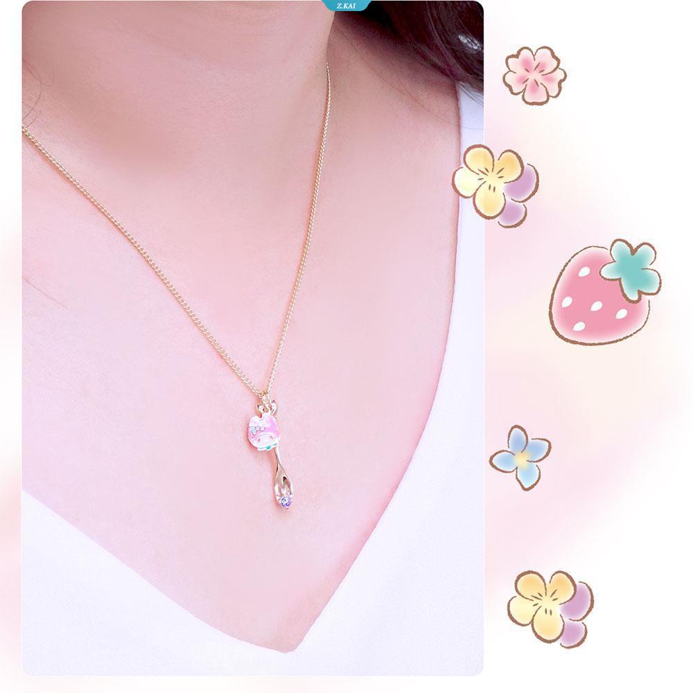 Perhiasan Perak Sanrio Sanrio Mymelody Strawberry Bright Crystal Plated Sterling Silver Anting Tusuk Anting Rose Gold [ZK]