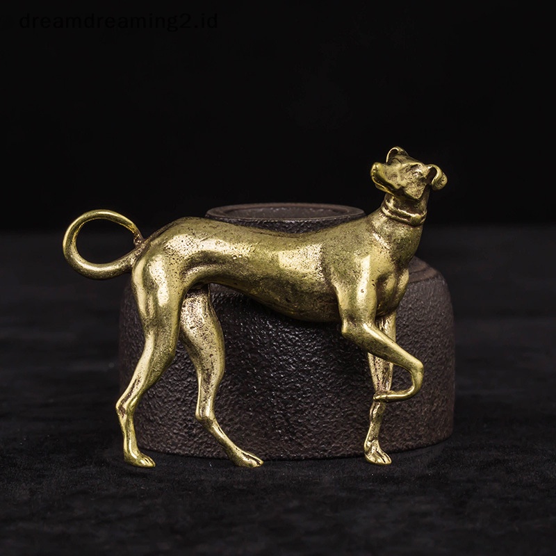 (drea) Ornamen Meja Anjing Loyal Kuningan Solid Patung Miniatur Hewan Vintage Tembaga //
