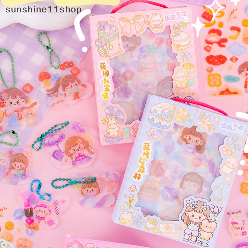 Sho 1Set Kartun Lucu Stiker Portable Gift Box Goo card Set DIY Gu-card Sticker Set Box Tangan Akun Hadiah Gu-card Set Stiker Aesthetic N