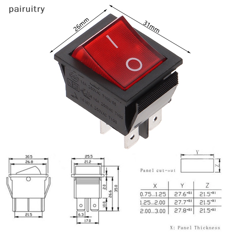 Prt RK1-01 16A 250V ON-OFF Rocker Switch 4Pin 6Pin KCD4-201n Saklar Perahu PRT