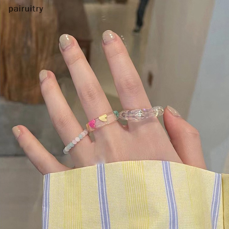 Prt 2pcs Bohemia Manik Kristal Cincin Untuk Wanita Perempuan Opal Jantung Adjustable Tali Rantai Jari Rings Korea Fashion Musim Panas Pantai Perhiasan PRT