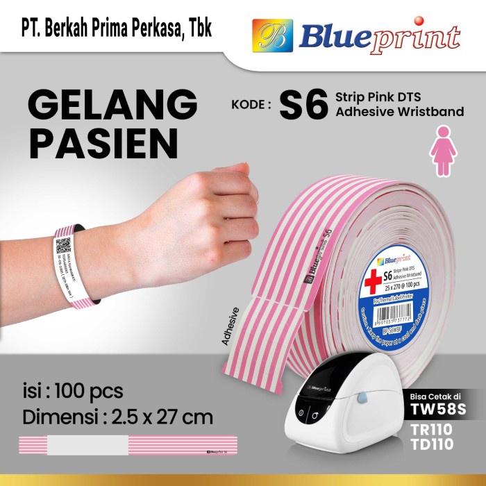 

Direct Thermal Stiker ID Band BLUEPRINT 25x270 mm Gelang Pasien Dewasa - PinkStrip