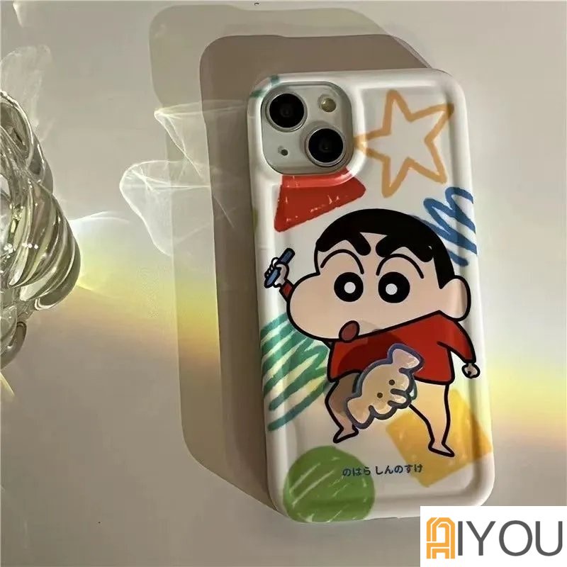 Kreatif Stereopic Berputar Gajah Kecil Ingus Crayon Shin Chan Perlindungan Ponsel Case Kompatibel Untuk iPhone14 14Plus 14 Pro Max 13 12 11 Pro Max XR IX Cakupan Penuh Shockproof Soft Cover