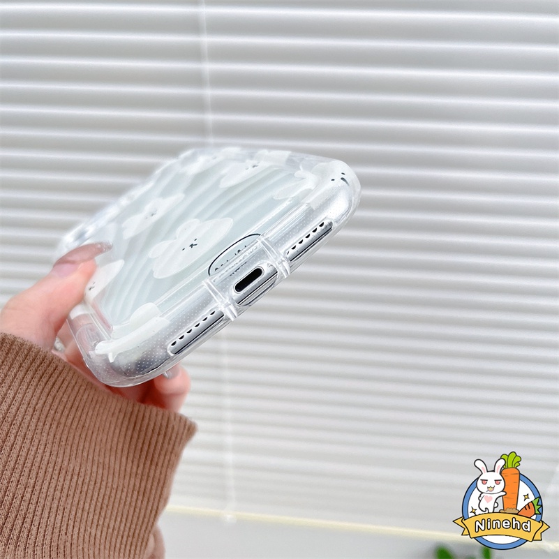 IPHONE Casing Kompatibel Untuk Iphone14 13 12 11 Pro Max X Xr Xs Max8 7 6 6s Plus Se2020Motif Lucu Kelinci Putih Airbag Telepon Case Bening Shockproof Soft Silicone Case Cover Pelindung