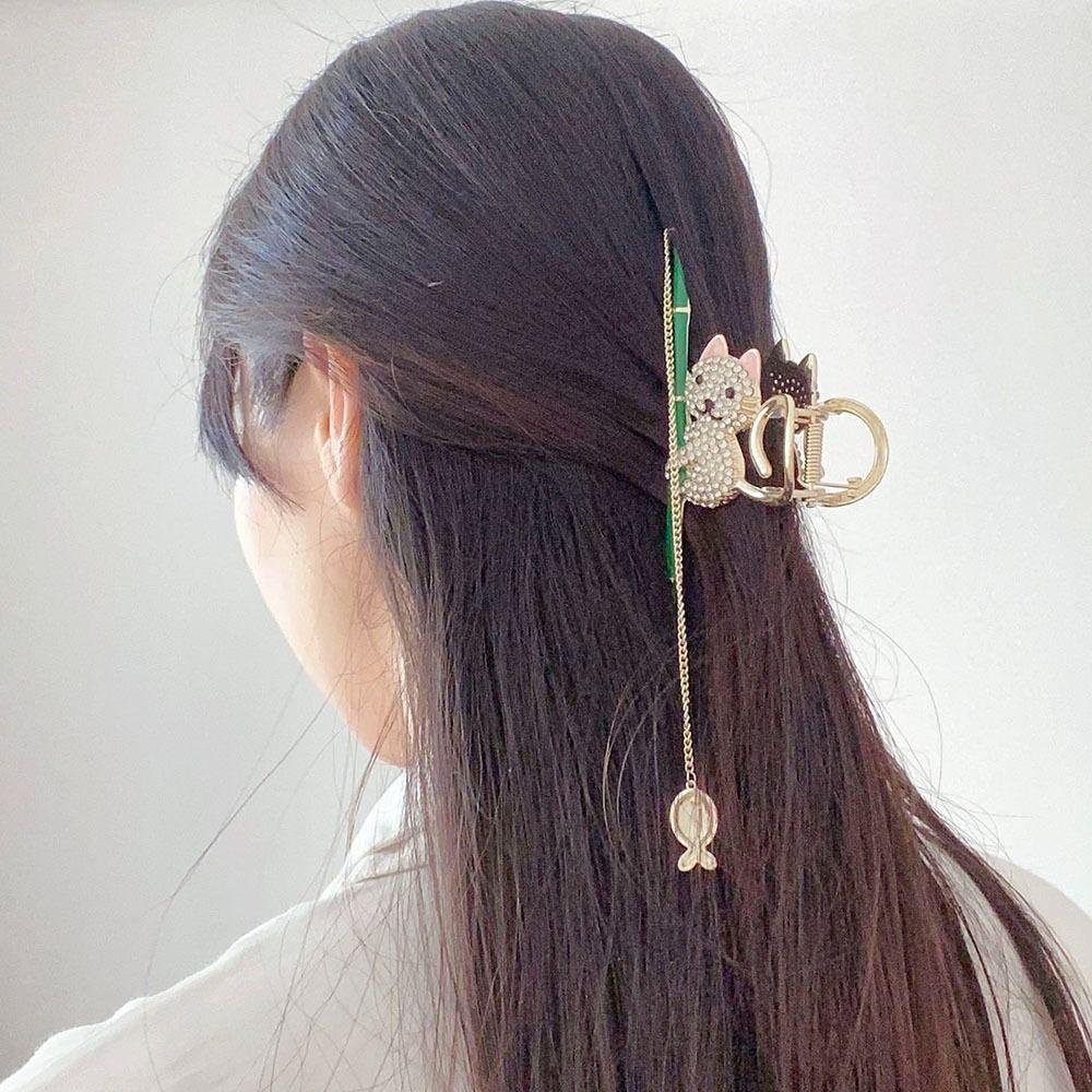 Agustina Hair Claw Besar Ponytail Holder Temperamen Untuk Gadis Capung Kucing Hiasan Kepala Hiasan Kepala Logam Panda Hiu Klip